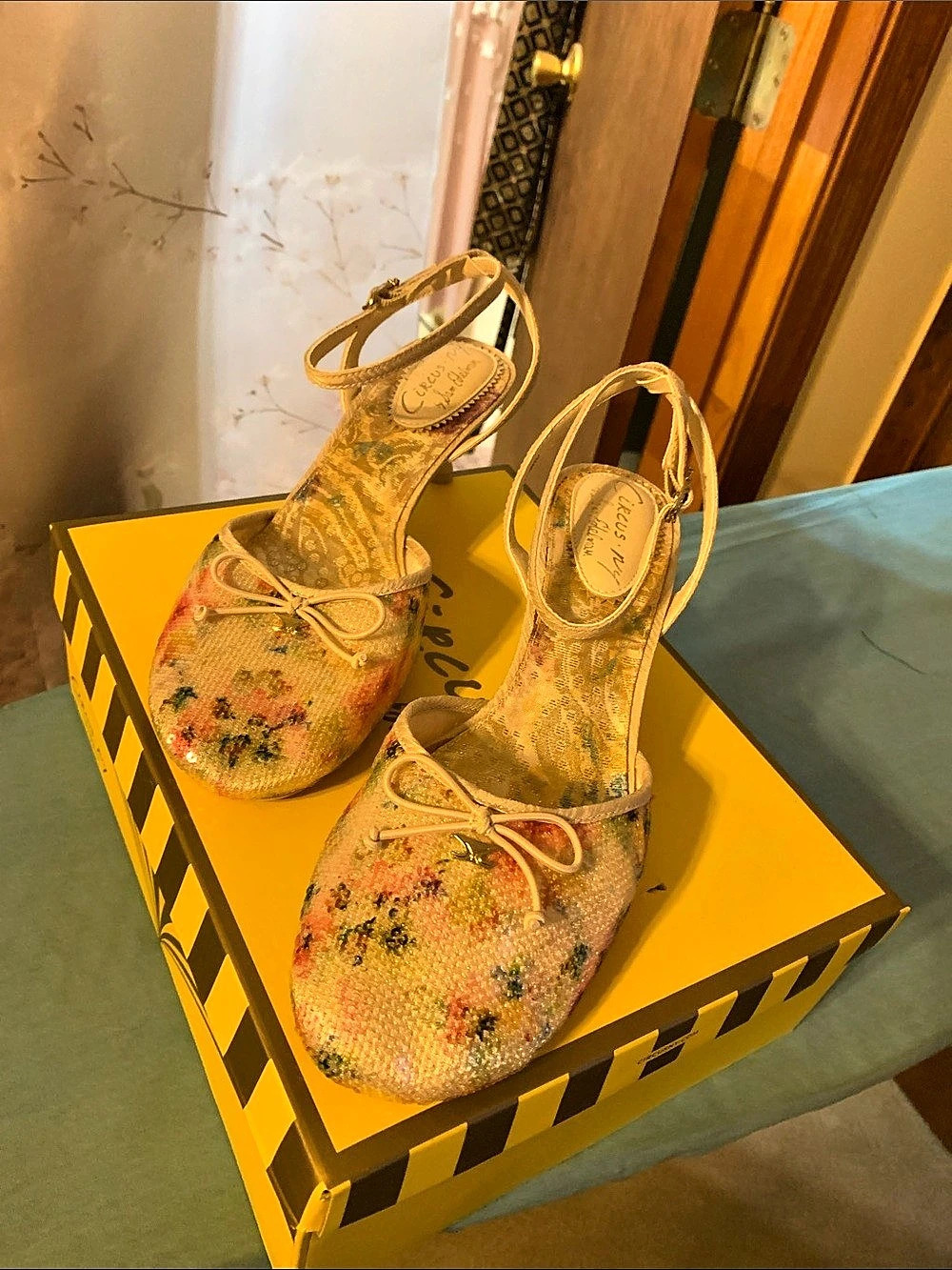 Circus NY by Sam Edelman Odina Ankle Strap Pump Floral Heels Pink & Gold